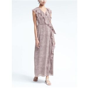 NWT Banana Republic 00 Petite Snake Print Ruffle Wrap Maxi Dress Wedding Party